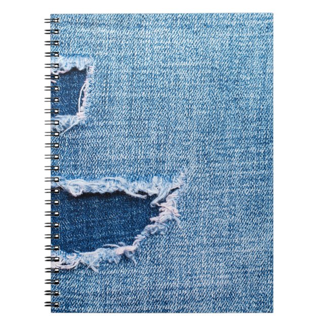 Cuaderno Textura de tela de denim desgarrada, tonos azules. (Frente)