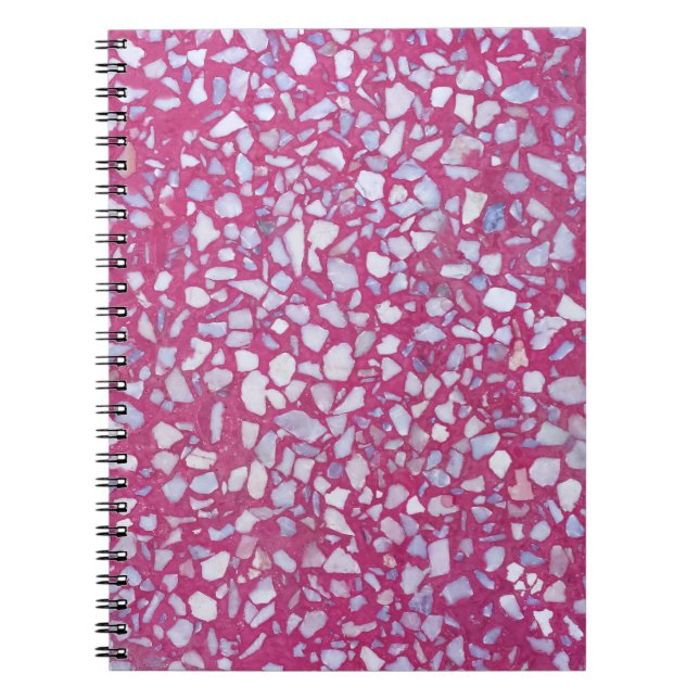 Cuaderno Textura de Terrazzo: Elegancia blanca rosada. (Frente)