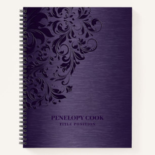 Cuaderno Textura Metálica Púrpura Con Lazo Floral Púrpura