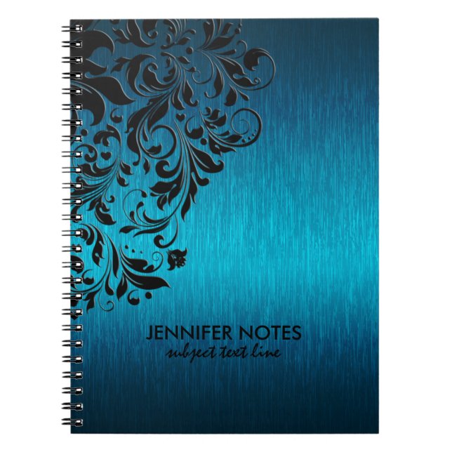 Cuaderno Textura metálica turquesa y encaje floral negro (Frente)