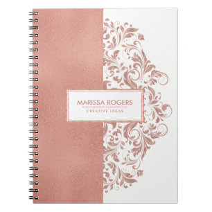 Cuaderno Textura Rosa-Oro Moderna Y Bañones Sobre Blanco
