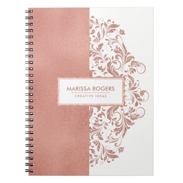 Cuaderno Textura Rosa-Oro Moderna Y Bañones Sobre Blanco (Frente)