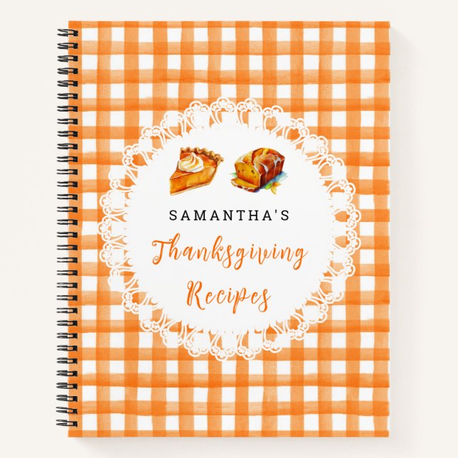Cuaderno Thanksgiving Recipes Orange Gingham (Anverso)