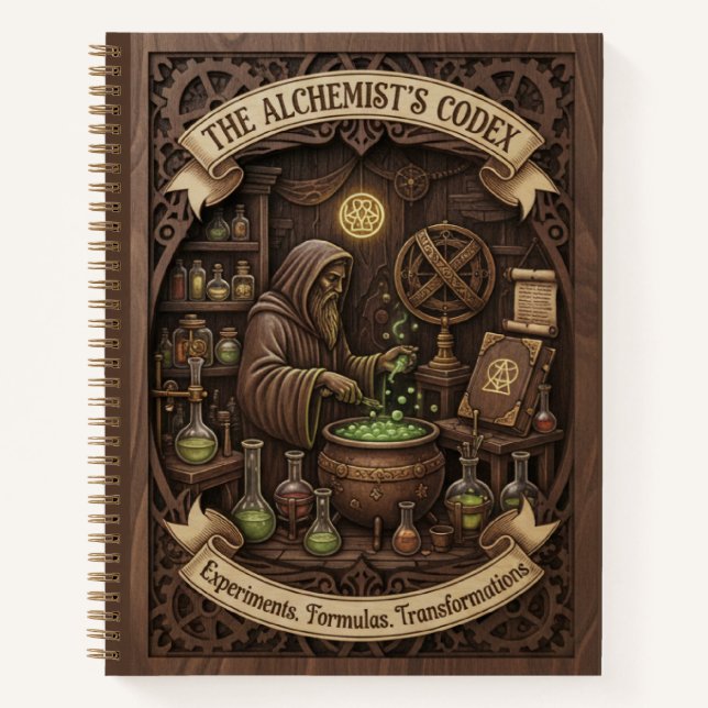 Cuaderno The Alchemist's Codex 3D Wood Carved Journal (Anverso)