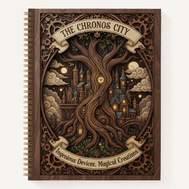 Cuaderno The Chronos City Steampunk Tree Wood Carved  (Anverso)