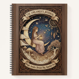 Cuaderno The Dreamer's Journal Crescent Moon Wood Carved 