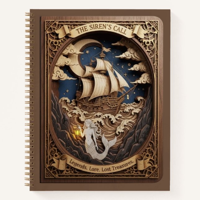 Cuaderno The Siren's Call Nautical Mermaid Wood Carved  (Anverso)