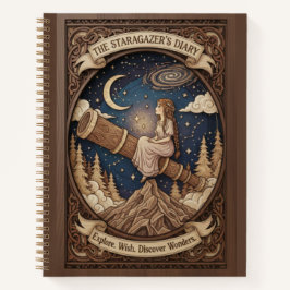 Cuaderno The Stargazer's Diary Mountain Telescope Wood
