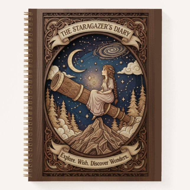Cuaderno The Stargazer's Diary Mountain Telescope Wood (Anverso)