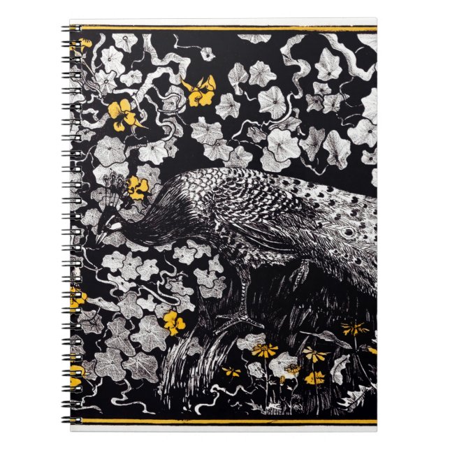 Cuaderno Theo Van Hoytema Retro Peacock Clip Art Negro y (Frente)