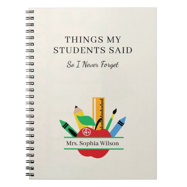 Cuaderno Things My Students Said Funny Teacher Custom  (Frente)