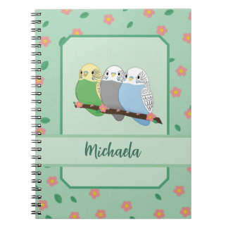 Cuaderno Three Cute Budgies Floral Cherry Spiral Notebook