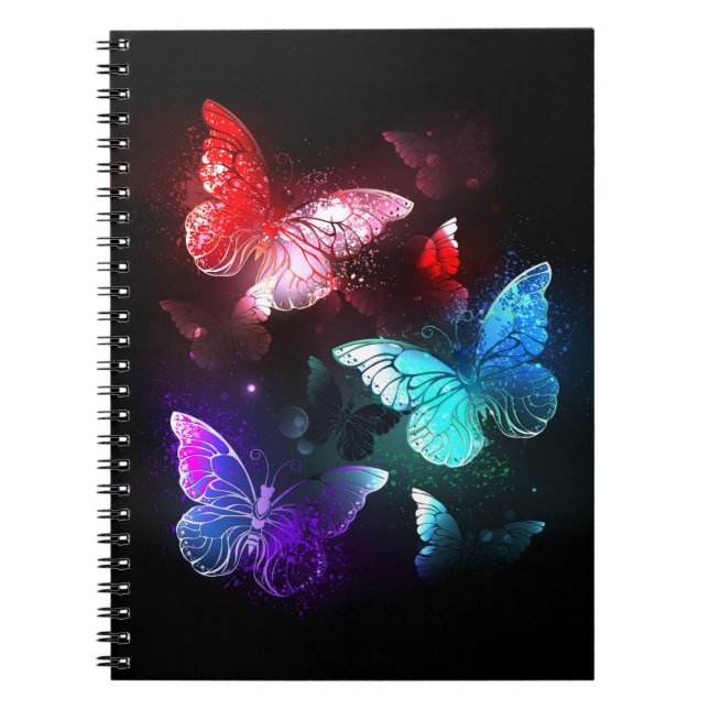 Cuaderno Three Glowing Butterflies on night background (Frente)