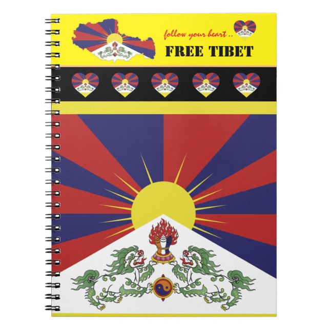 Cuaderno Tíbet libre y bandera tibetana, mapa, corazón/Tíbe (Frente)