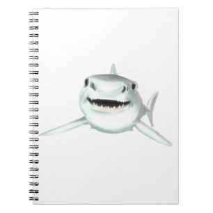 Cuaderno tiburón acuarela sonriendo gris verde océano anima