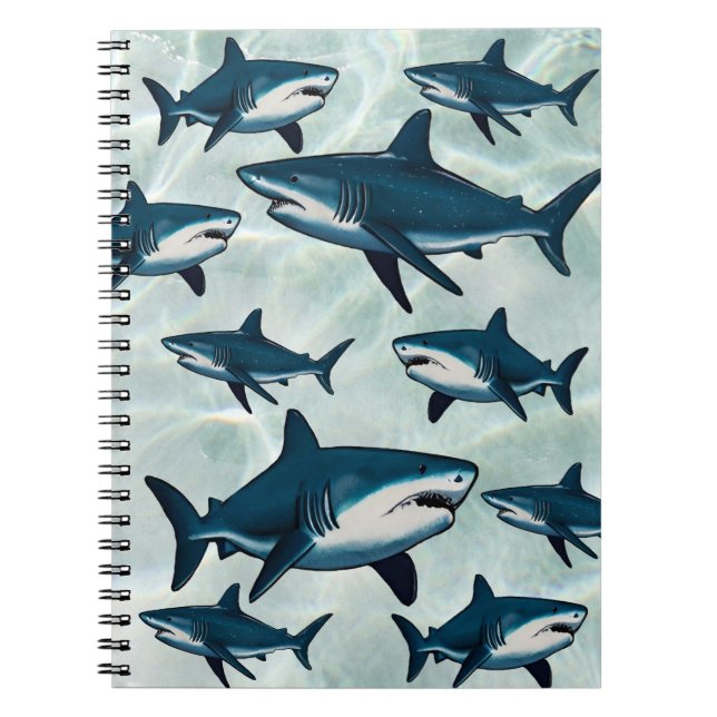 Cuaderno Tiburón blanco azul elegante (Frente)