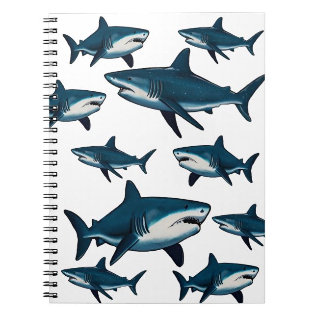Cuaderno Tiburón blanco azul elegante (Frente)