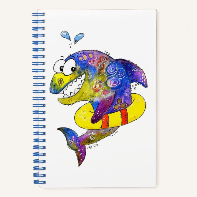 Cuaderno Tiburón colorido y caprichoso en el suelo (Anverso)