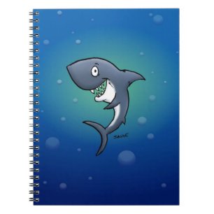 Cuaderno Tiburón Divertido Sonriendo sobre Fondo Azul