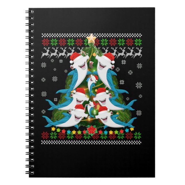 Cuaderno Tiburón martillo de Navidad iluminando tiburón (Frente)