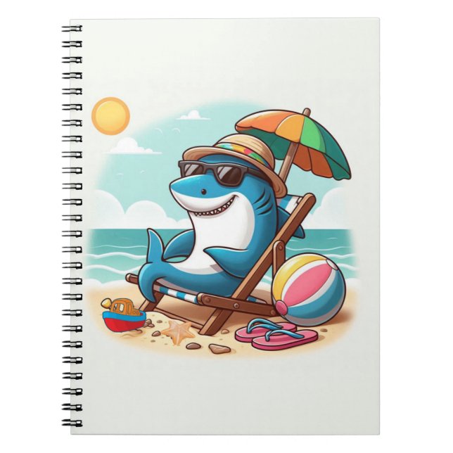 Cuaderno Tiburón personalizado lindo costero/playa (Frente)