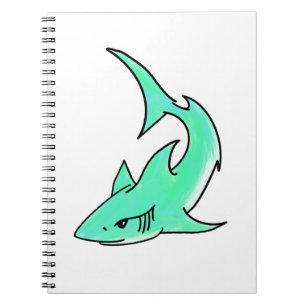 Cuaderno tiburón sonriente de dibujos animados azul verde m