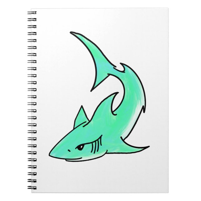 Cuaderno tiburón sonriente de dibujos animados azul verde m (Frente)