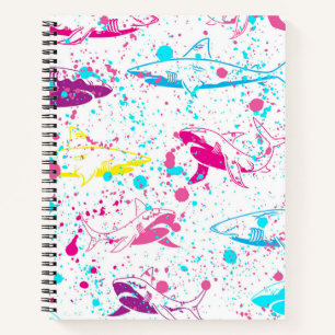 Cuaderno Tiburones abstractos de fondo blanco