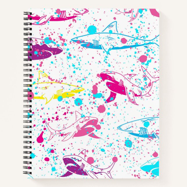 Cuaderno Tiburones abstractos de fondo blanco (Anverso)