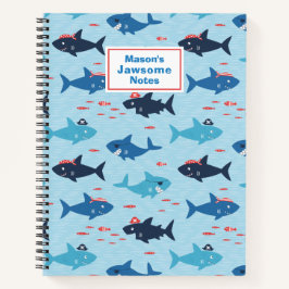 Cuaderno Tiburones graciosos y agudos con gorras piratas en