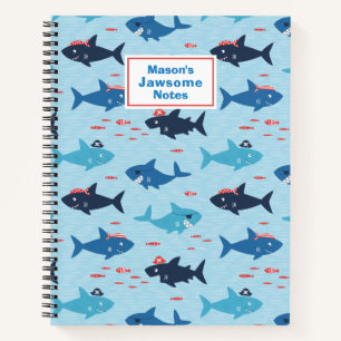 Cuaderno Tiburones graciosos y agudos con gorras piratas en