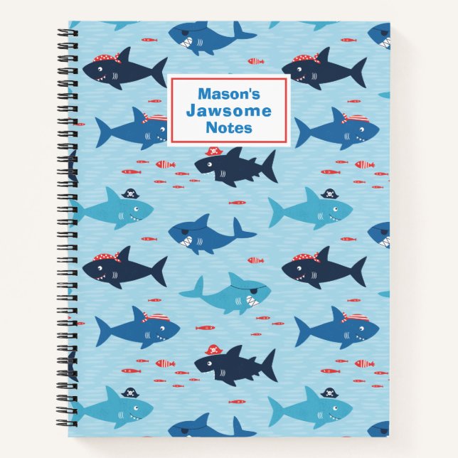 Cuaderno Tiburones graciosos y agudos con gorras piratas en (Anverso)