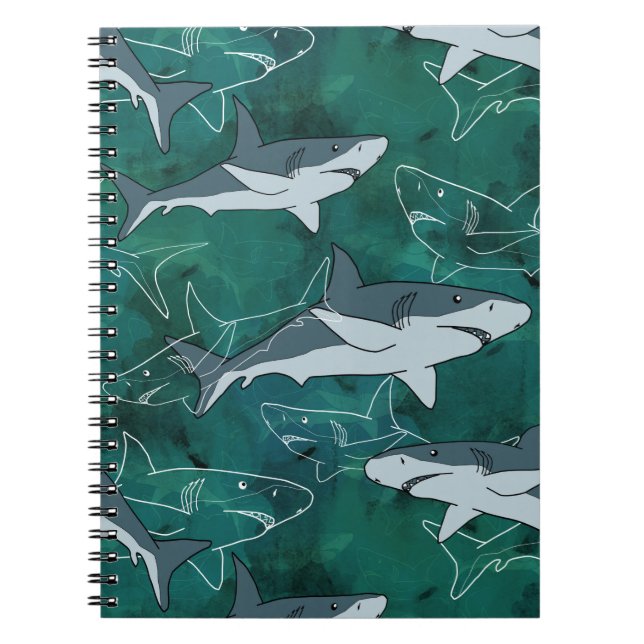 Cuaderno Tiburones, marinos, marinos, peces, depredadores,  (Frente)