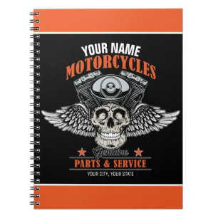 Cuaderno Tienda de motocicletas de cráneo volador para moto