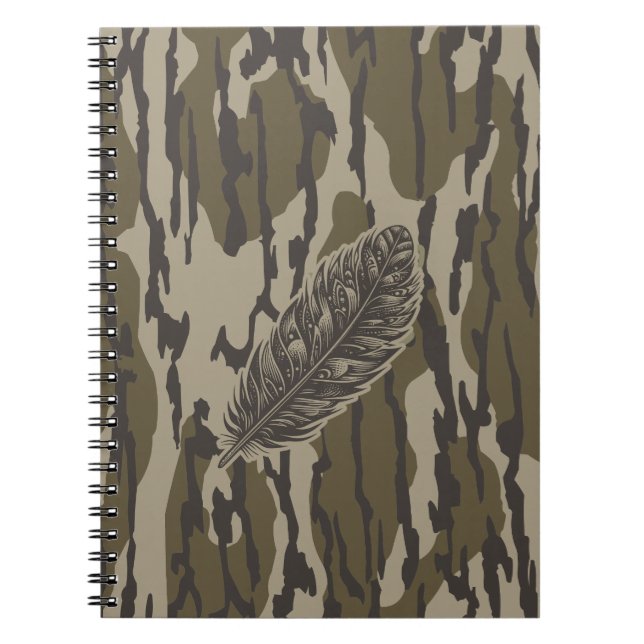 Cuaderno Tierras de Fondo de Pluma de Pavo Camuflaje Bosque (Frente)