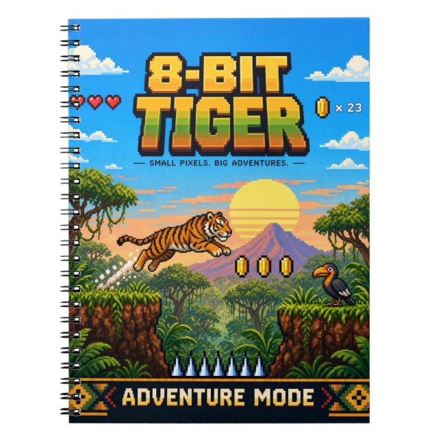 Cuaderno Tigre, arte de píxeles retro de 8 bits (Frente)