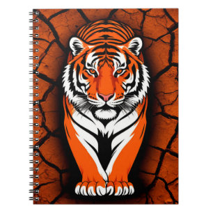 Cuaderno Tigre audaz sobre fondo de tierra agrietada