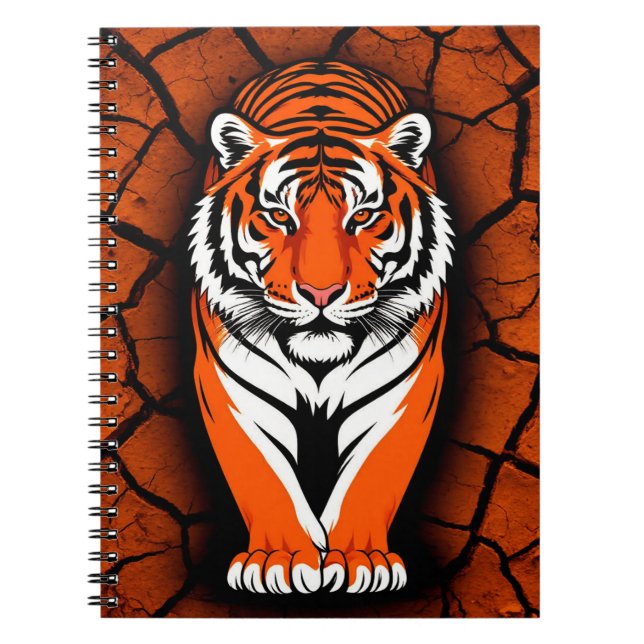 Cuaderno Tigre audaz sobre fondo de tierra agrietada (Frente)