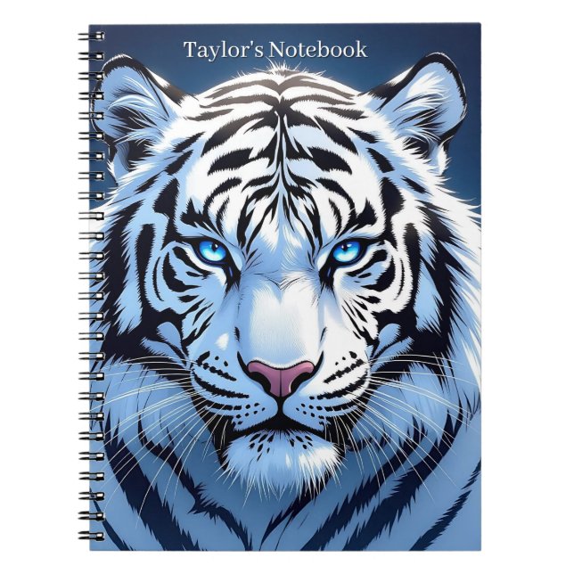 Cuaderno Tigre Blanco de Ojos Azules Personalizado (Frente)
