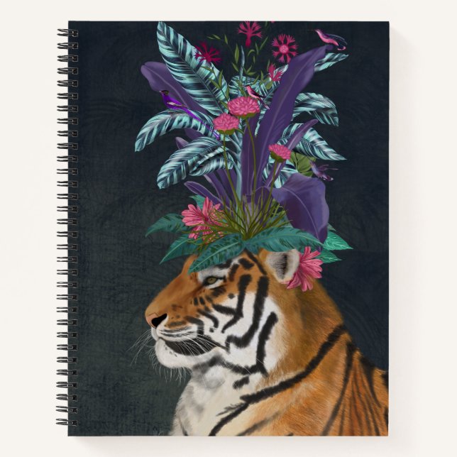 Cuaderno Tigre con cabeza tropical (Anverso)