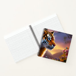 Cuaderno Tigre de ojos azules y flores rosas