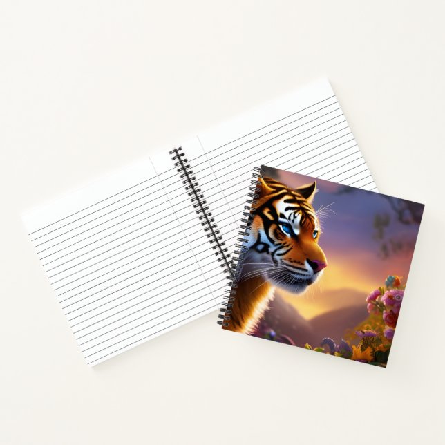 Cuaderno Tigre de ojos azules y flores rosas (Interior)