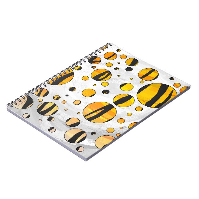 Cuaderno Tigre de punto de polka impresión negro y Naranja (Lado Izquierdo)