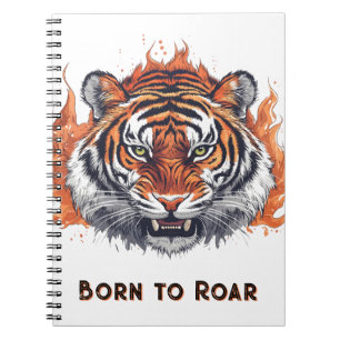 Cuaderno Tigre fuerte con llamas - Texto de Personalizable
