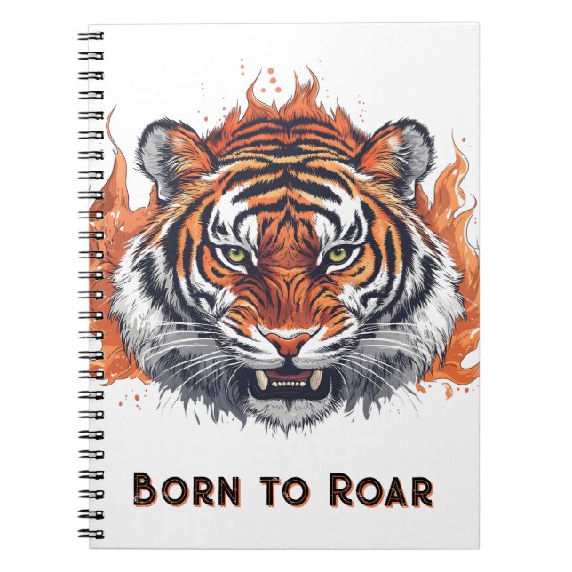 Cuaderno Tigre fuerte con llamas - Texto de Personalizable (Frente)