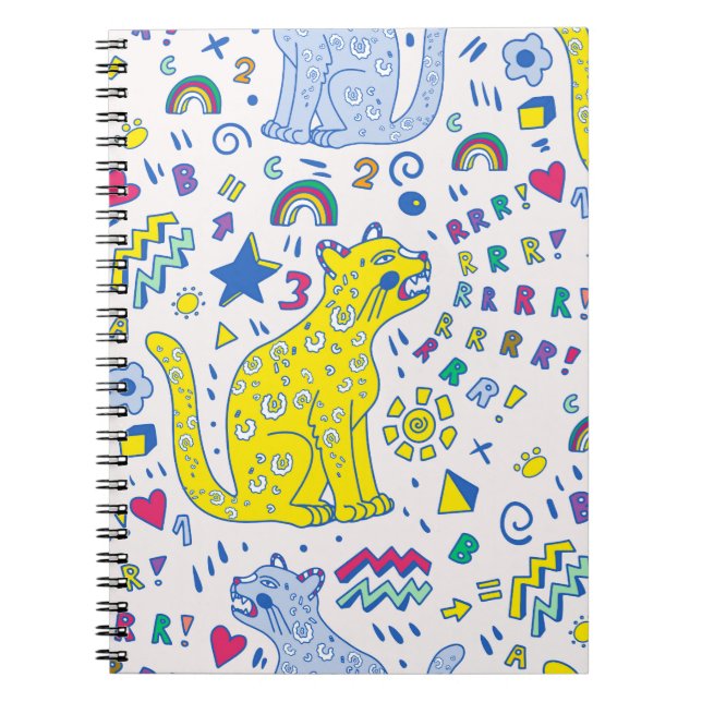 Cuaderno Tigre infantil y patrón de arcoíris (Frente)