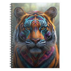 Cuaderno Tigre majestuoso con pinta de rostro tribal vibran
