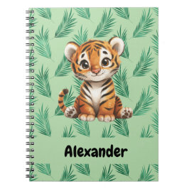 Cuaderno Tigre Personalizado y dulce sobre hojas tropicales