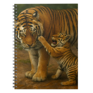 Cuaderno Tigre tenso - padre y cachorro en bosque