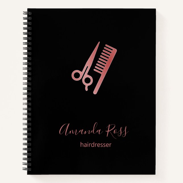 Cuaderno Tijeras de oro Rosa y negro peine (Anverso)
